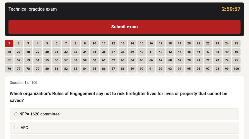 A timed practice exam with the countdown timer